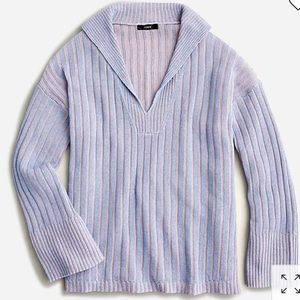 J. Crew Cotton & Linen Relaxed Collared Sweater - Blue + Pink